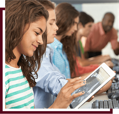 students looking at tablets